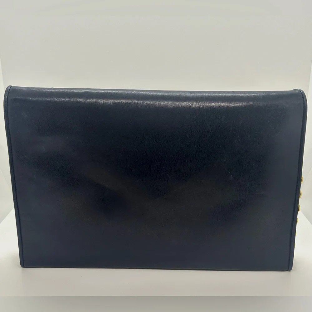 CHANEL Vintage Coco Mark Chain Navy Blue Lambskin Gold Chain Bag